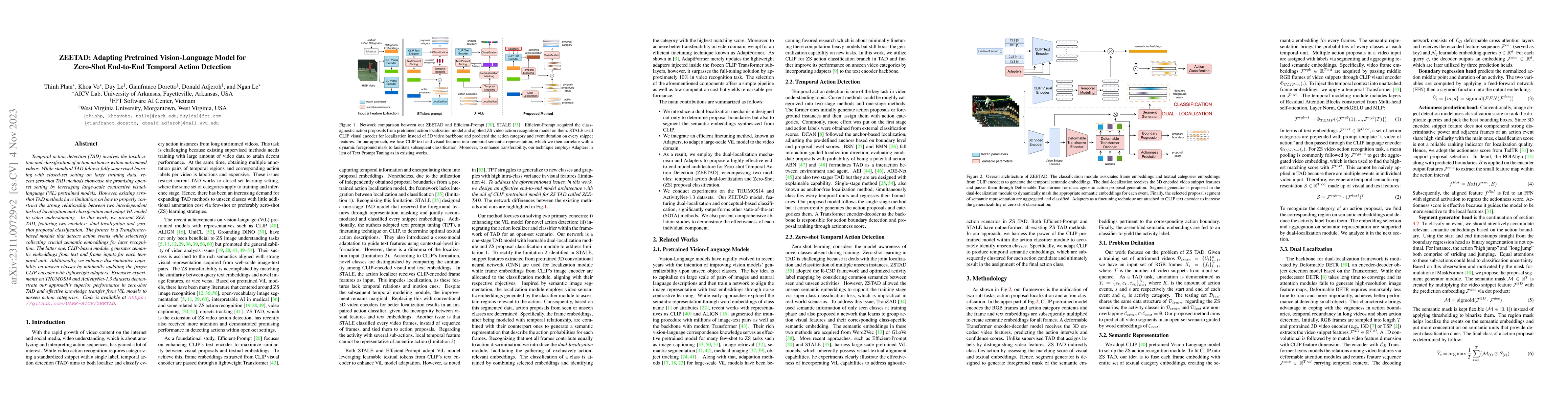 Thumbnail for ZEETAD: Adapting Pretrained Vision-Language Model for Zero-Shot
  End-to-End Temporal Action Detection