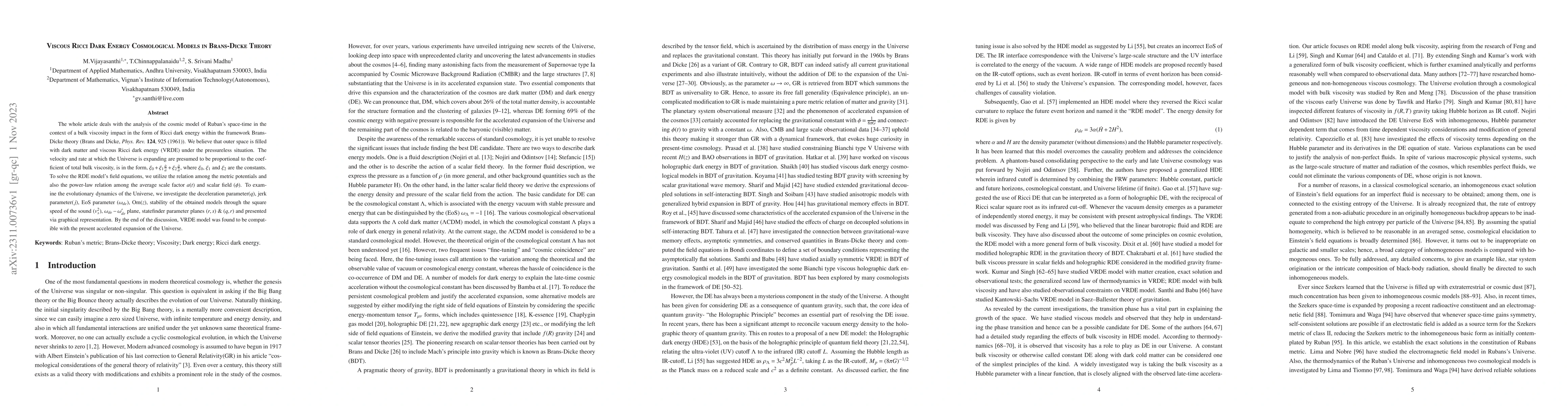 Thumbnail for Viscous Ricci Dark Energy Cosmological Models in Brans-Dicke Theory