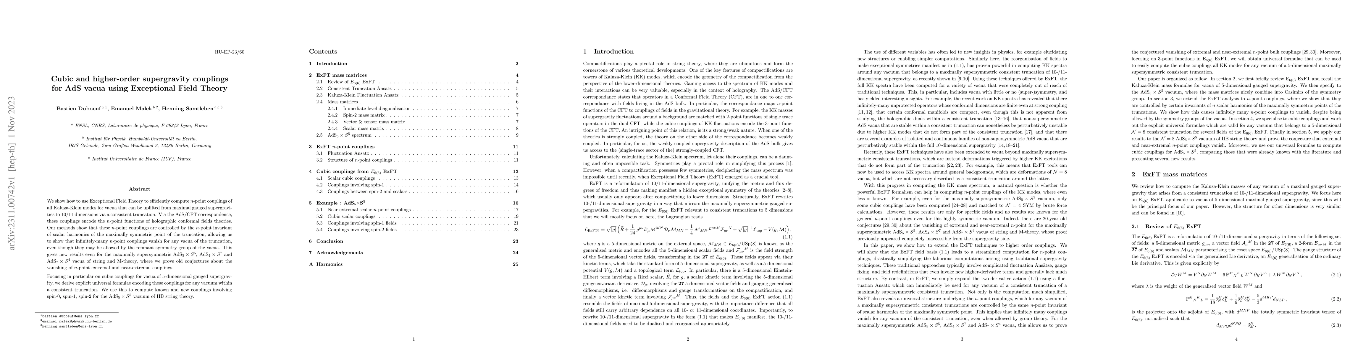 Thumbnail for Cubic and higher-order supergravity couplings for AdS vacua using
  Exceptional Field Theory