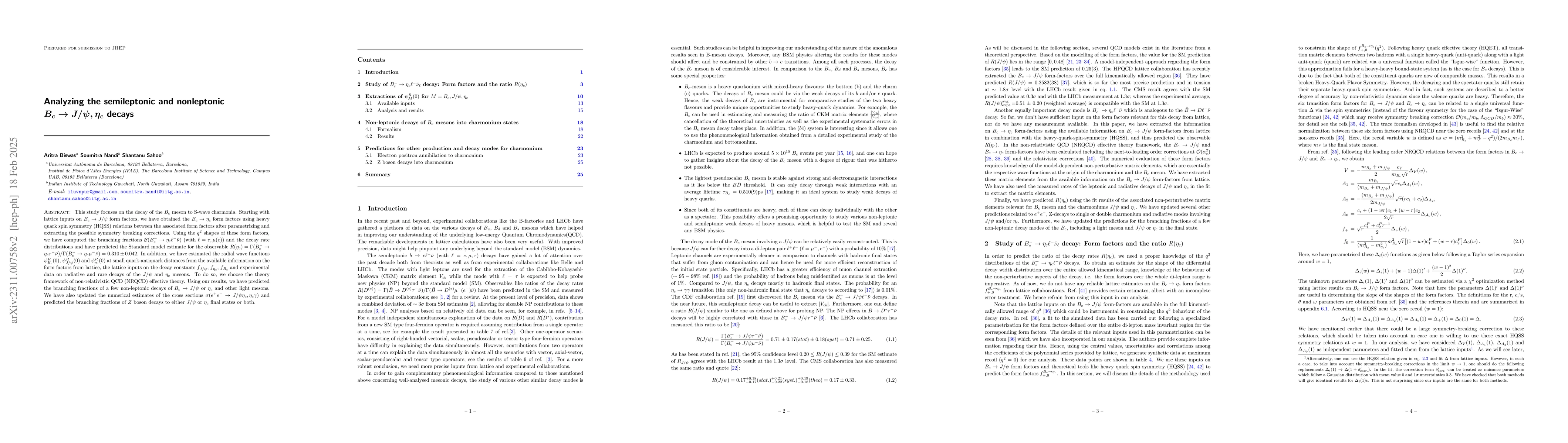 Thumbnail for Analyzing the semileptonic and nonleptonic $B_c \to J/\psi, \eta_c$
  decays