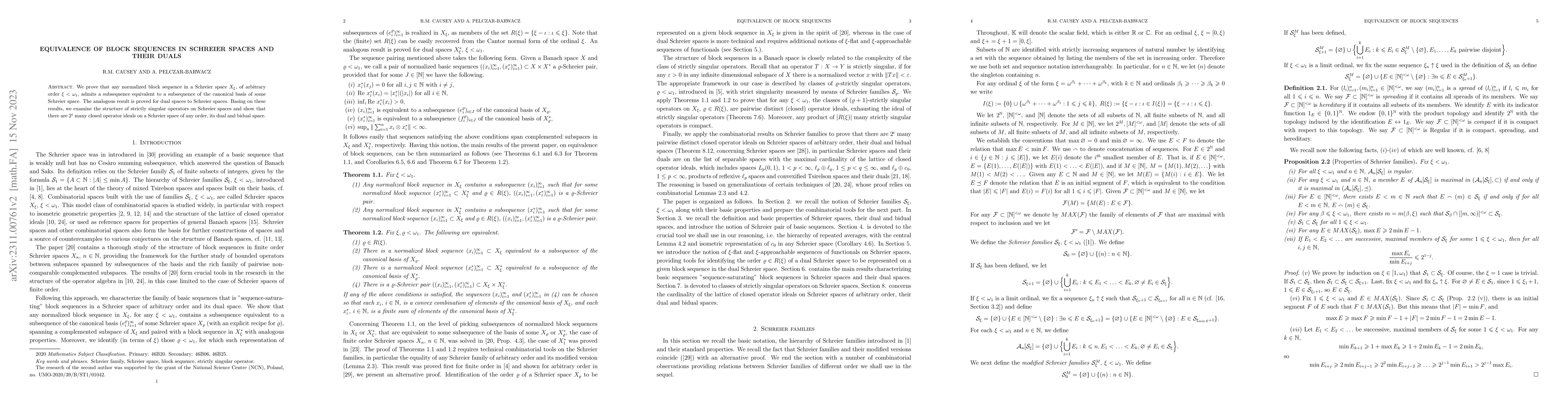 Thumbnail for Equivalence of block sequences in Schreier spaces and their duals