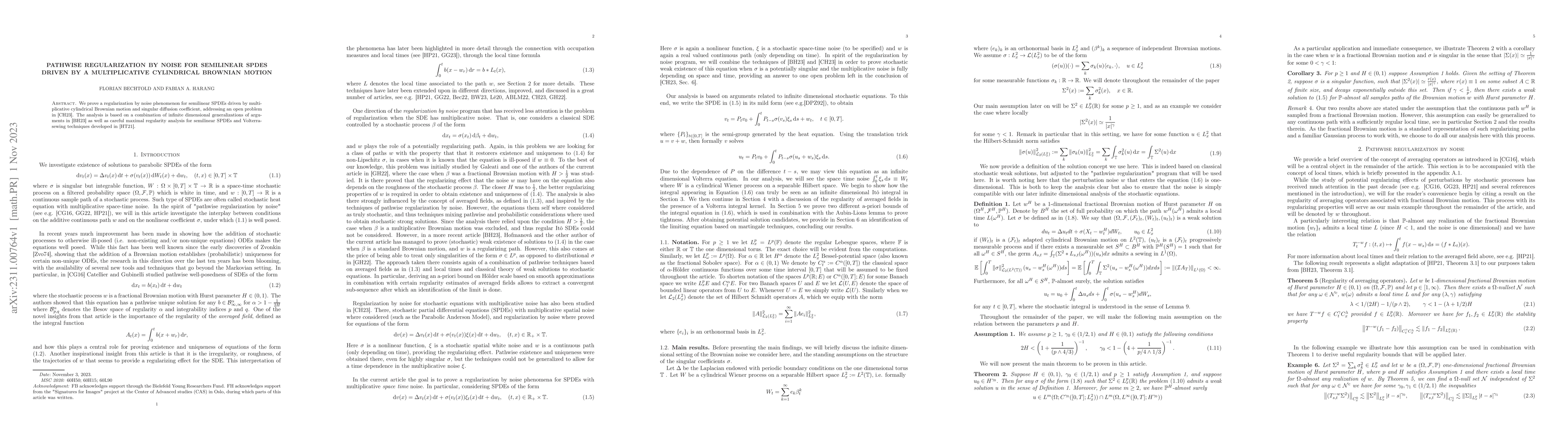 Thumbnail for Pathwise regularization by noise for semilinear SPDEs driven by a
  multiplicative cylindrical Brownian motion