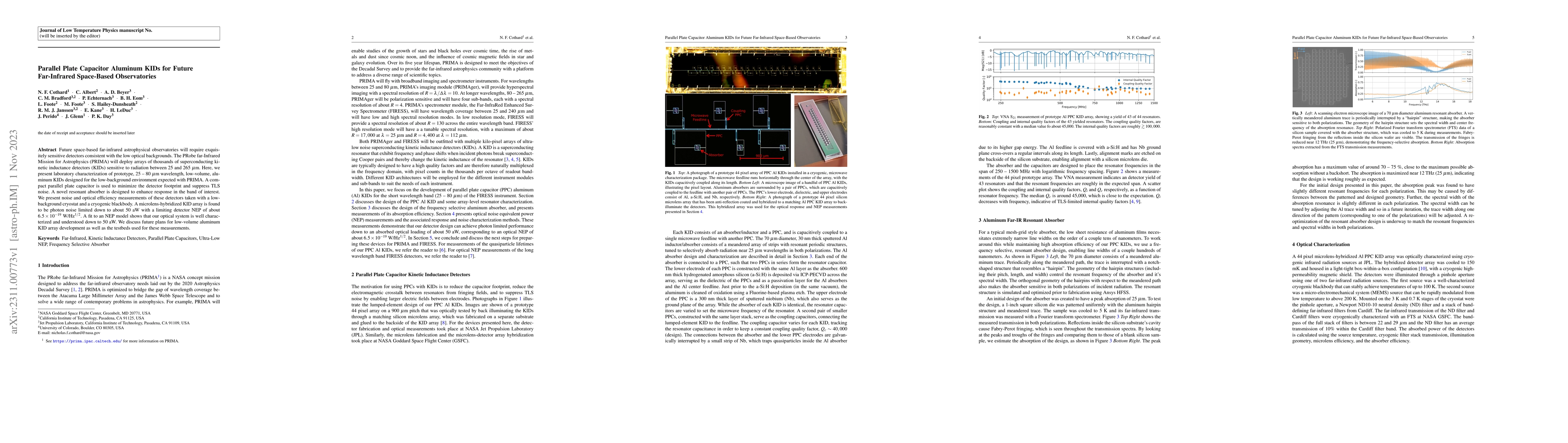 Thumbnail for Parallel Plate Capacitor Aluminum KIDs for Future Far-Infrared
  Space-Based Observatories