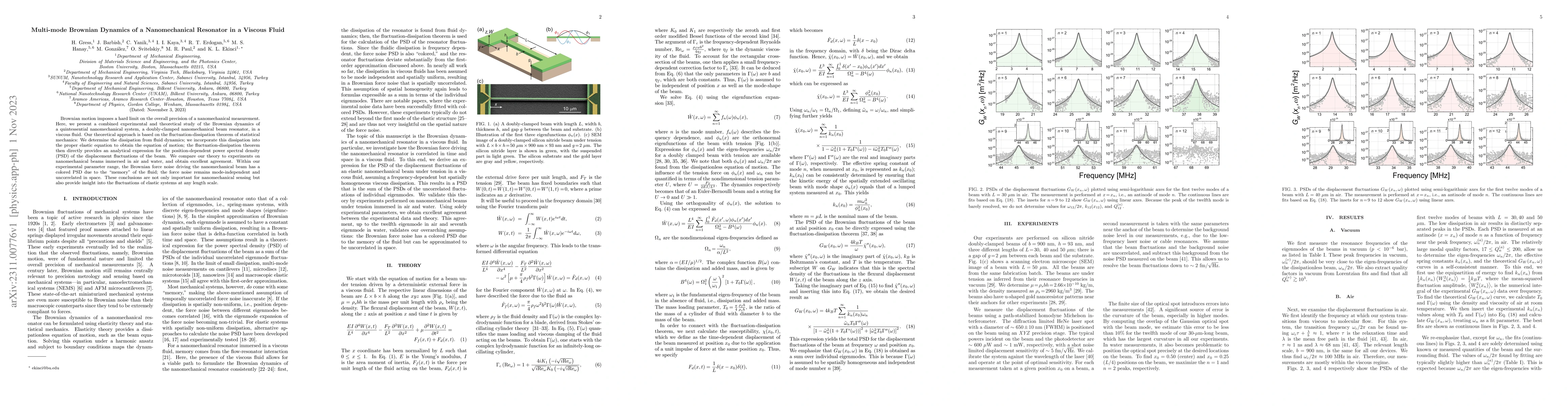 Thumbnail for Multi-mode Brownian Dynamics of a Nanomechanical Resonator in a Viscous
  Fluid
