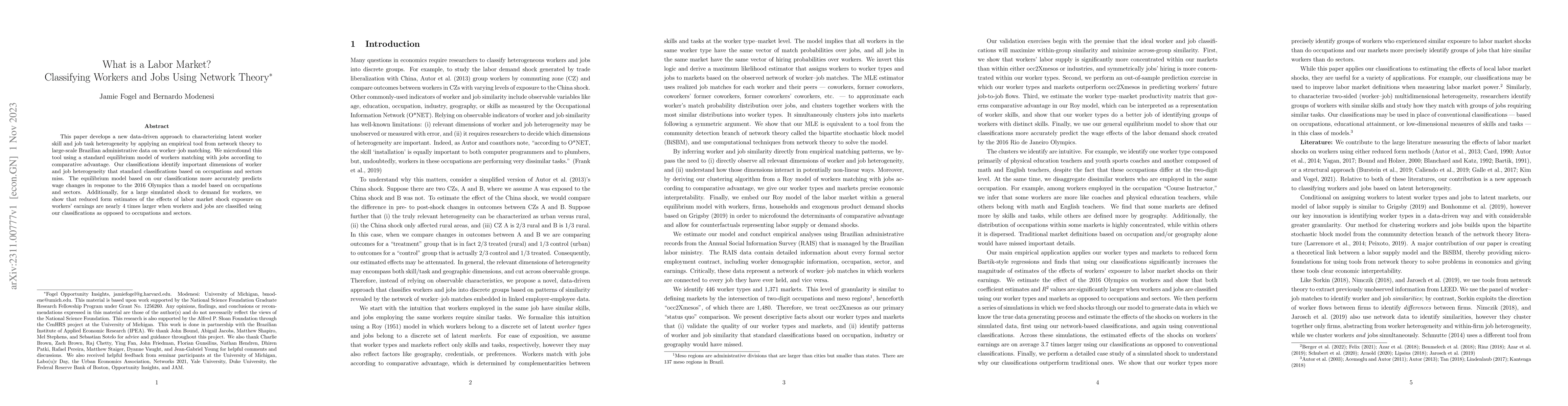 Thumbnail for What is a Labor Market? Classifying Workers and Jobs Using Network
  Theory