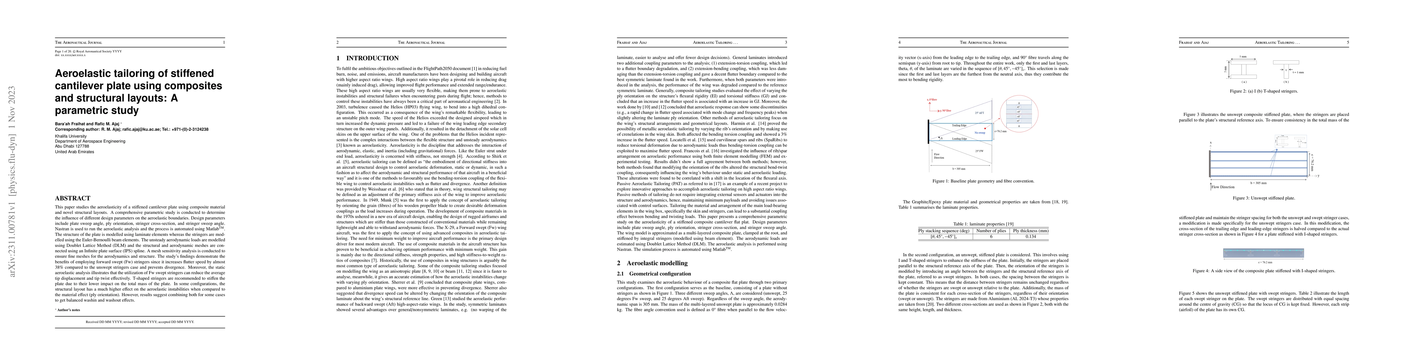 Thumbnail for Aeroelastic tailoring of stiffened cantilever plate using composites and
  structural layouts: A parametric study