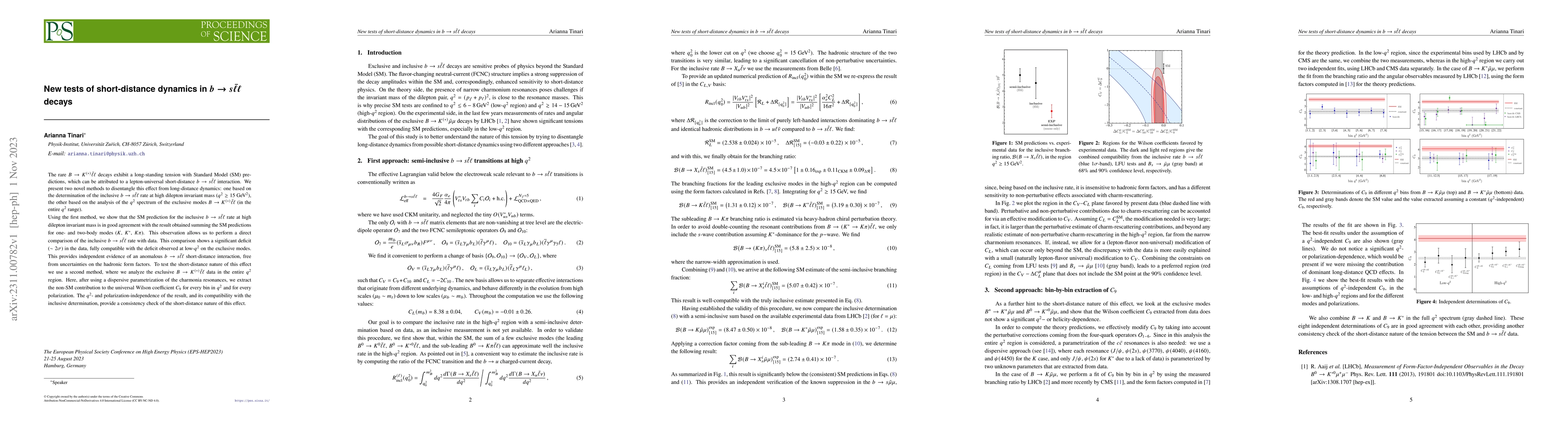 Thumbnail for New tests of short-distance dynamics in $b \rightarrow s\bar{\ell} \ell$
  decays