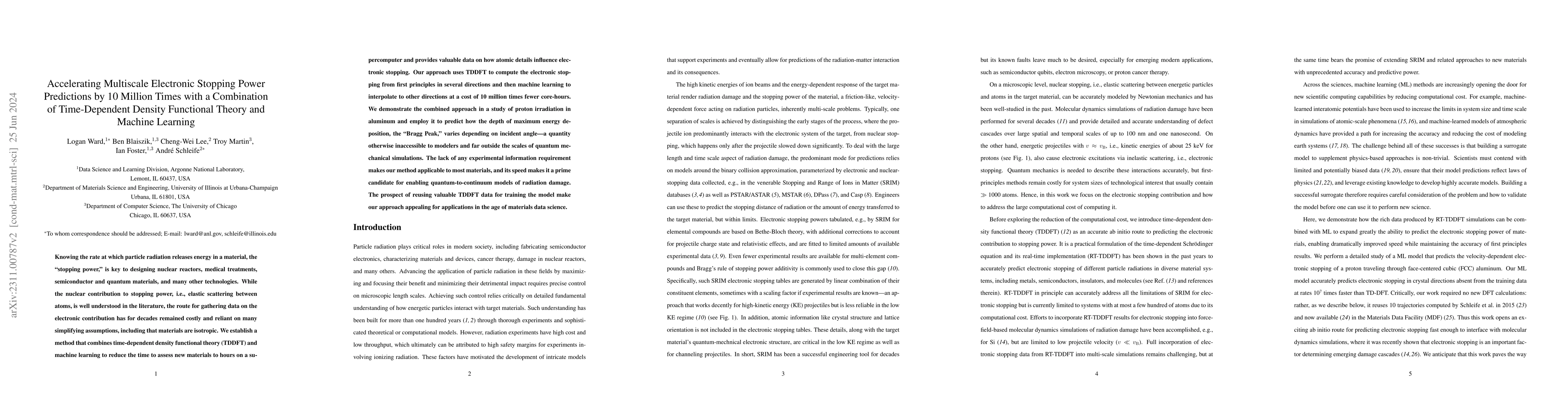 Thumbnail for Accelerating Electronic Stopping Power Predictions by 10 Million Times
  with a Combination of Time-Dependent Density Functional Theory and Machine
  Learning