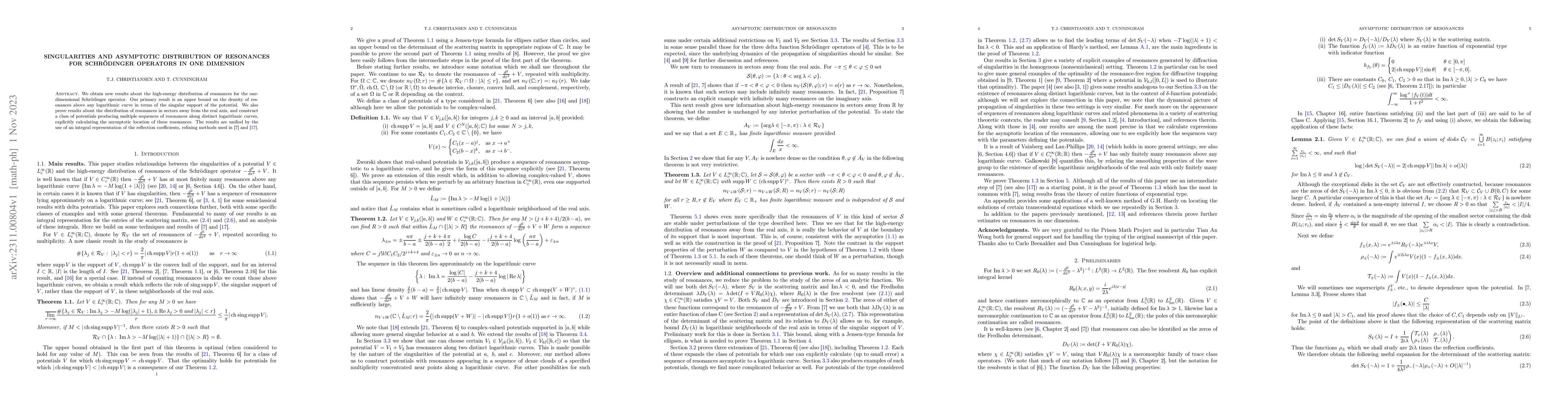 Thumbnail for Singularities and asymptotic distribution of resonances for
  Schr\"odinger operators in one dimension