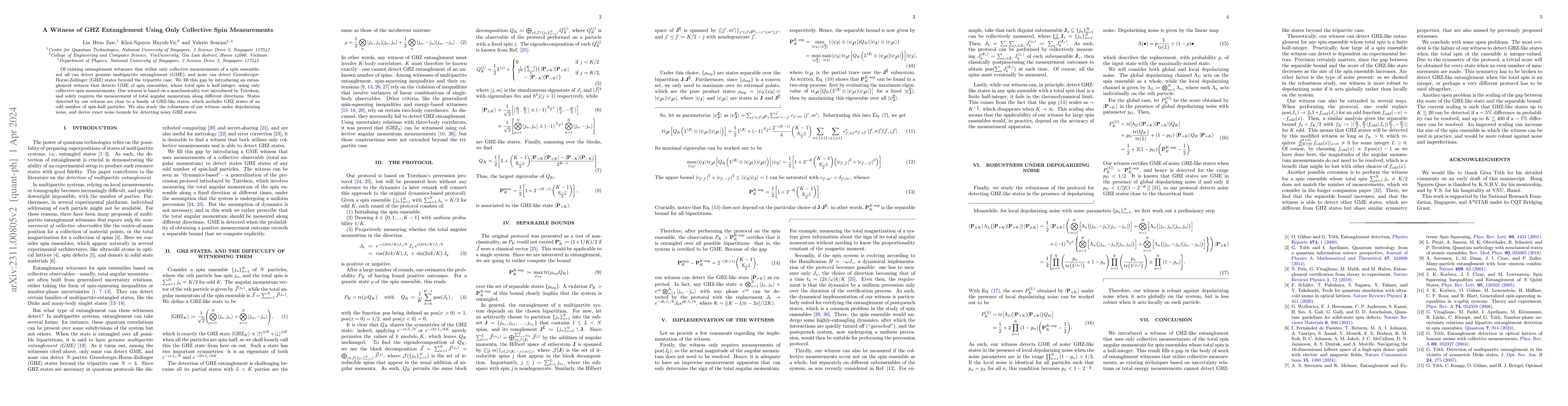 Thumbnail for A Witness of GHZ Entanglement Using Only Collective Spin Measurements