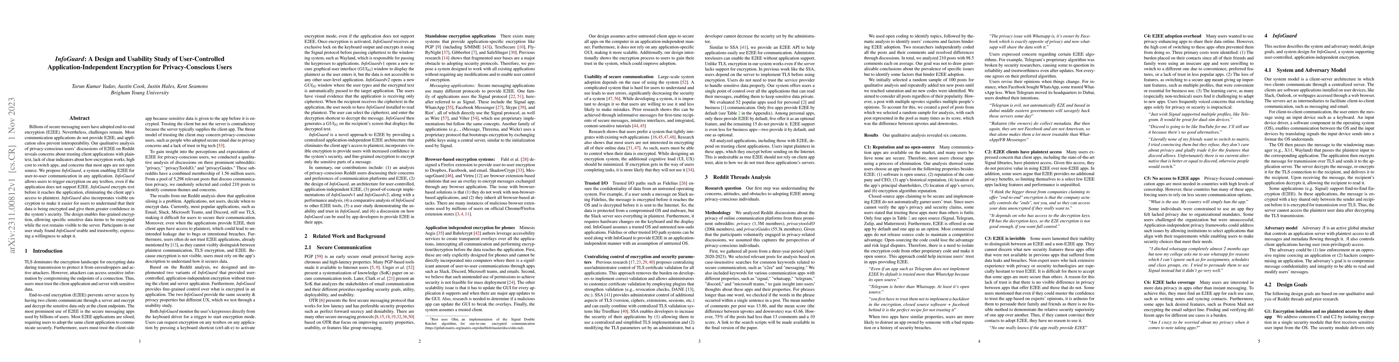 Thumbnail for InfoGuard: A Design and Usability Study of User-Controlled
  Application-Independent Encryption for Privacy-Conscious Users