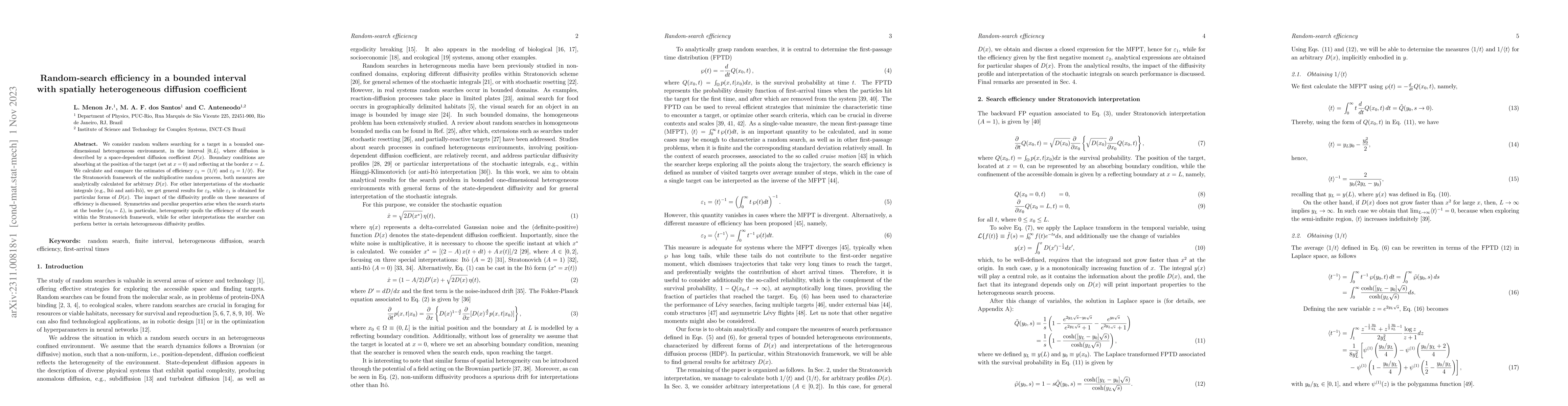 Thumbnail for Random-search efficiency in a bounded interval with spatially
  heterogeneous diffusion coefficient