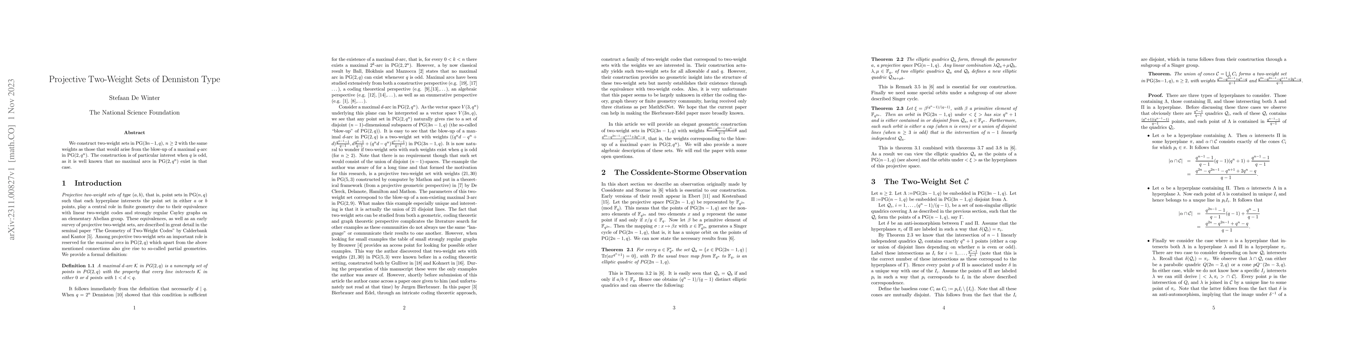 Thumbnail for Projective Two-Weight Sets of Denniston Type