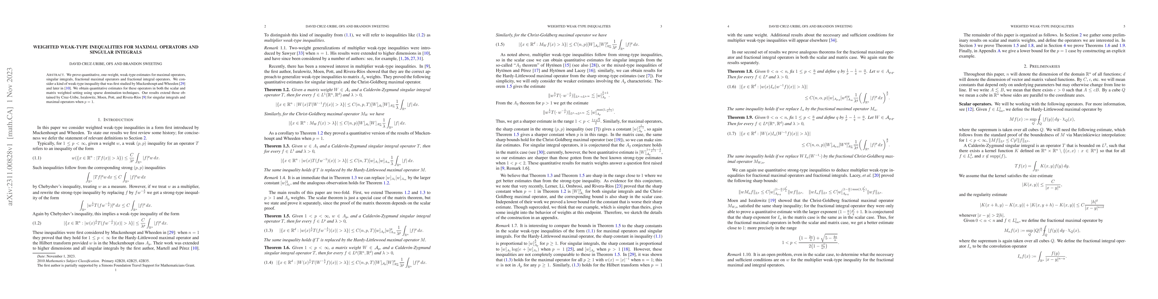 Thumbnail for Weighted weak-type inequalities for maximal operators and singular
  integrals