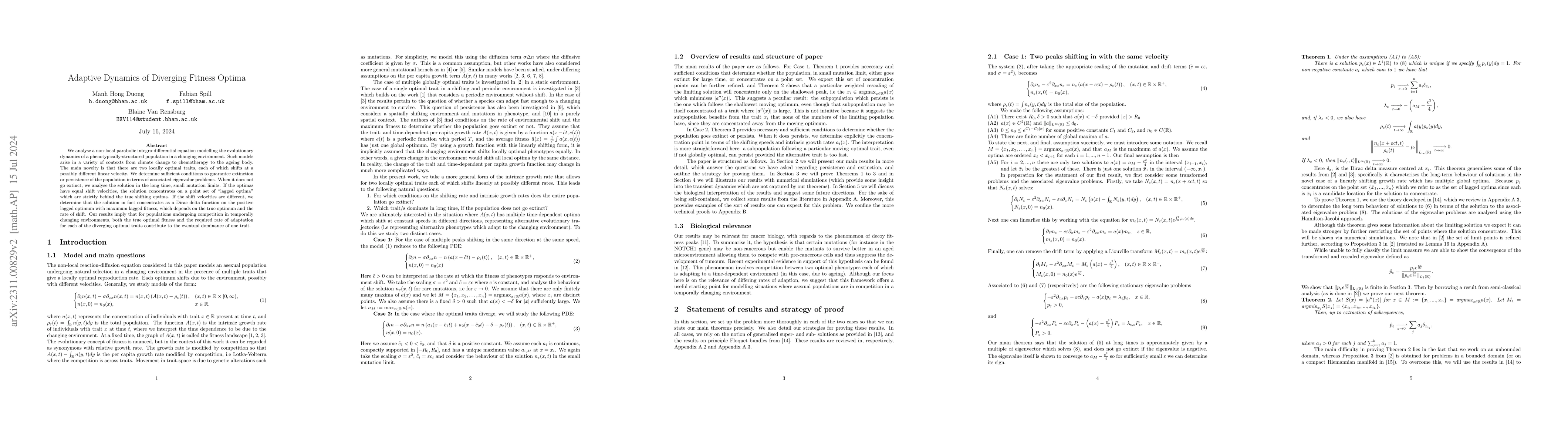 Thumbnail for Adaptive Dynamics of Diverging Fitness Optima