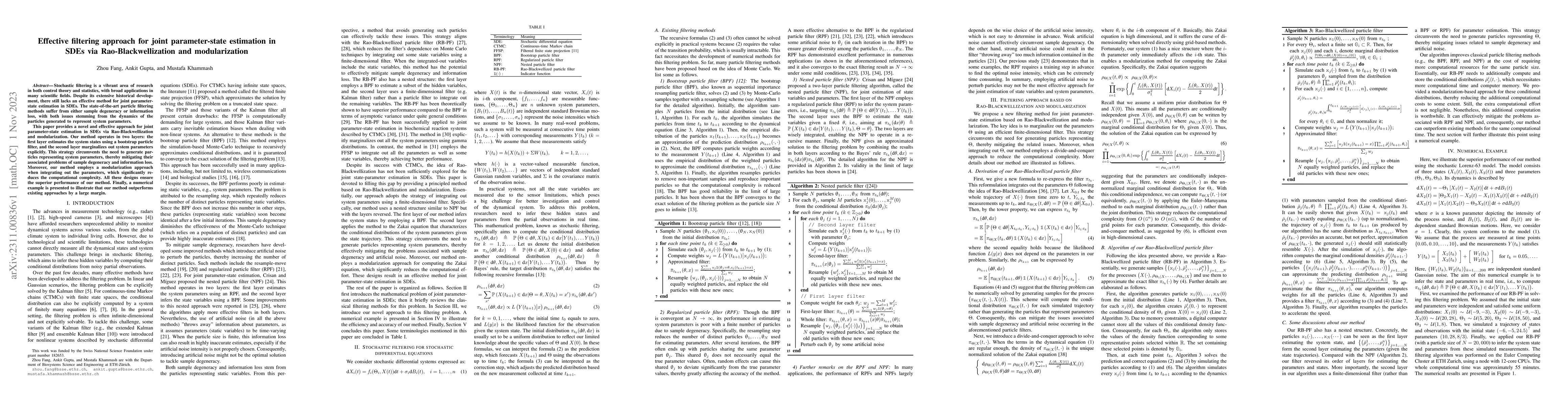Thumbnail for Effective filtering approach for joint parameter-state estimation in
  SDEs via Rao-Blackwellization and modularization