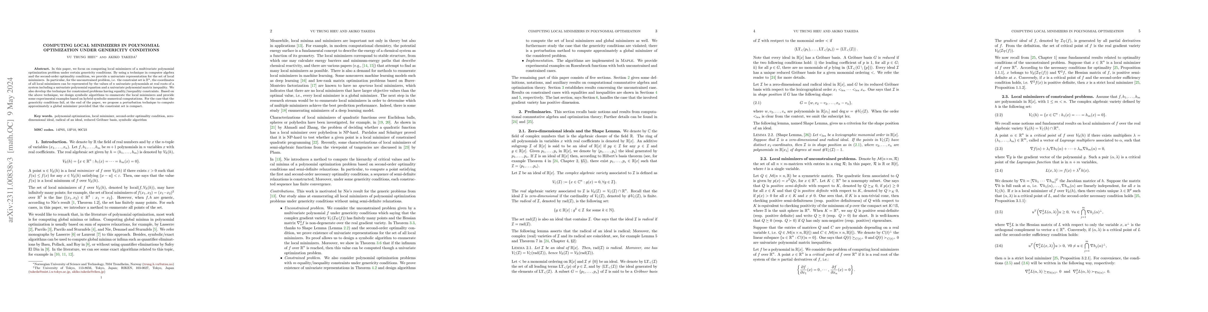 Thumbnail for Computing local minimizers in polynomial optimization under genericity
  conditions