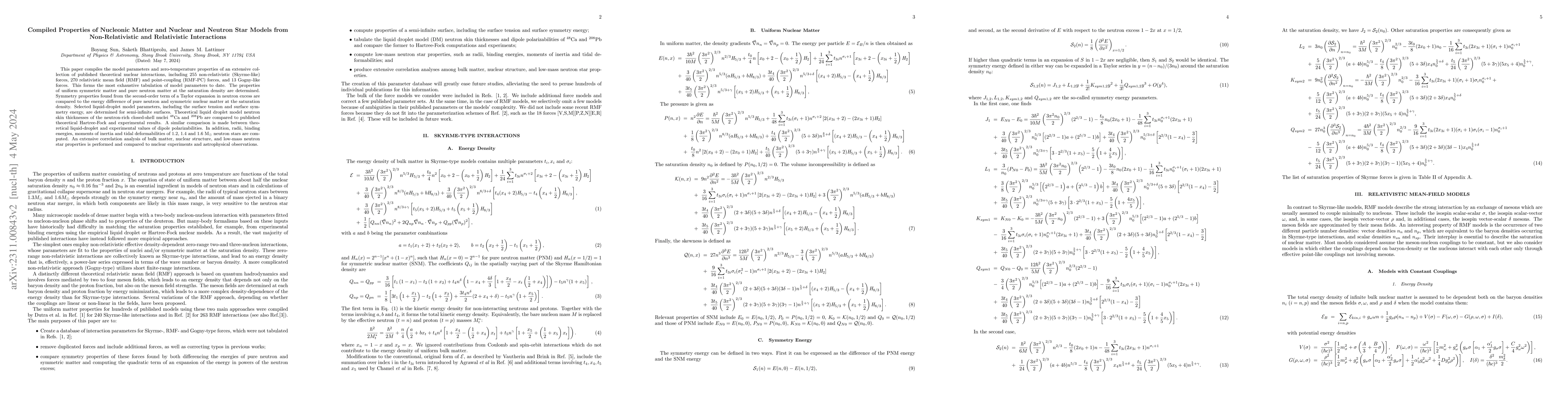 Thumbnail for Compiled Properties of Nucleonic Matter and Nuclear and Neutron Star
  Models from Non-Relativistic and Relativistic Interactions
