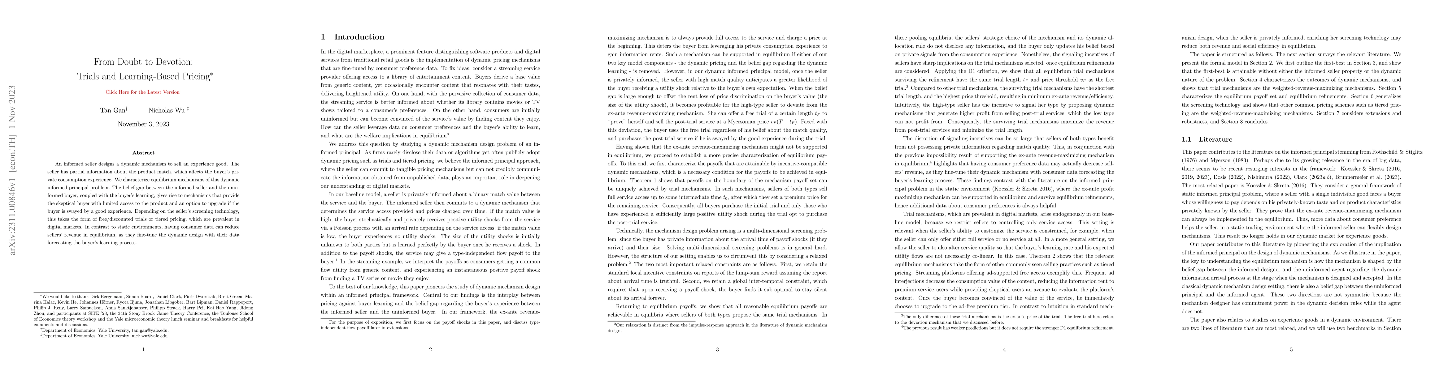 Thumbnail for From Doubt to Devotion: Trials and Learning-Based Pricing