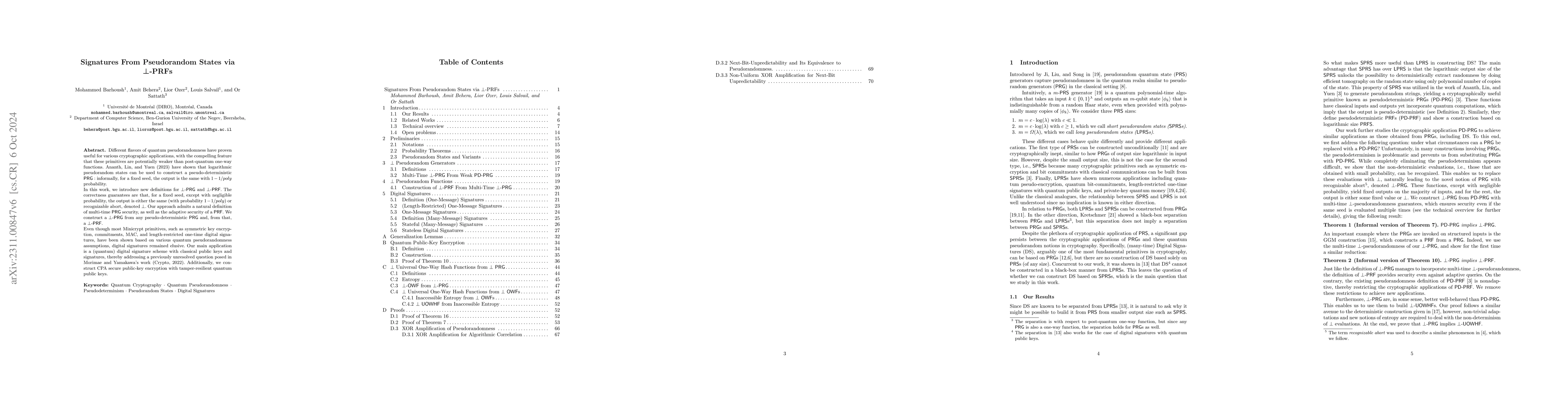 Thumbnail for Signatures From Pseudorandom States via $\bot$-PRFs