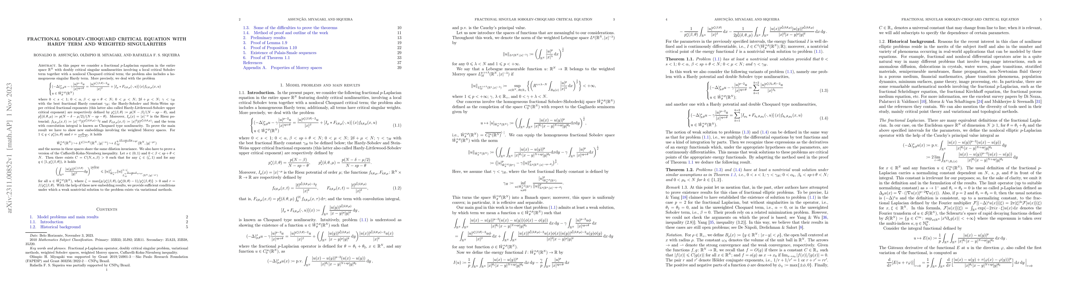 Thumbnail for Fractional Sobolev-Chocard critical equation with Hardy term and
  weighted singularities