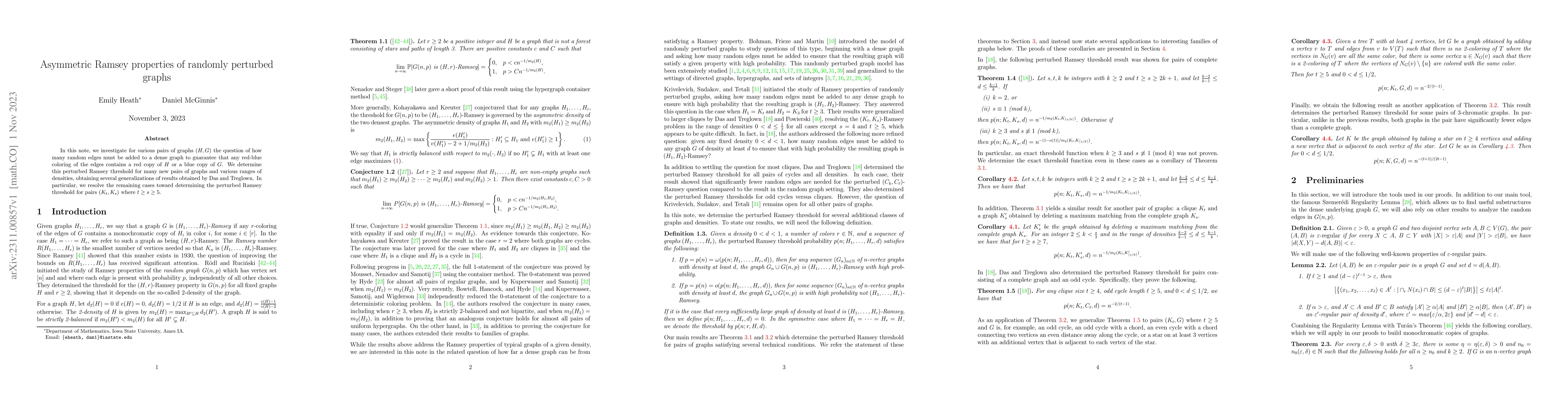 Thumbnail for Asymmetric Ramsey properties of randomly perturbed graphs