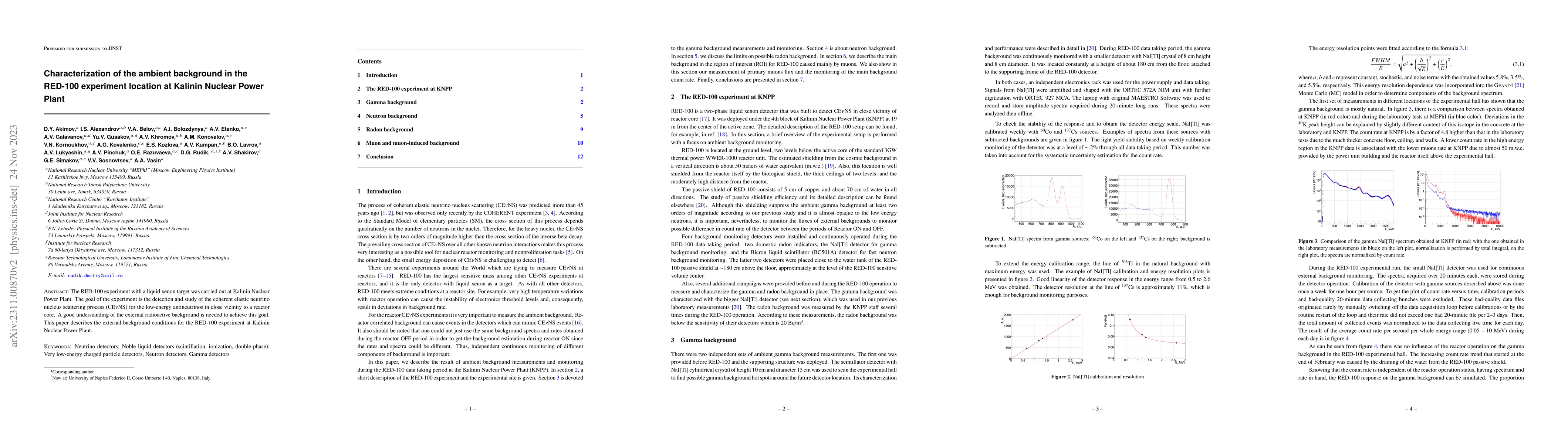 Thumbnail for Characterization of the ambient background in the RED-100 experiment
  location at Kalinin Nuclear Power Plant