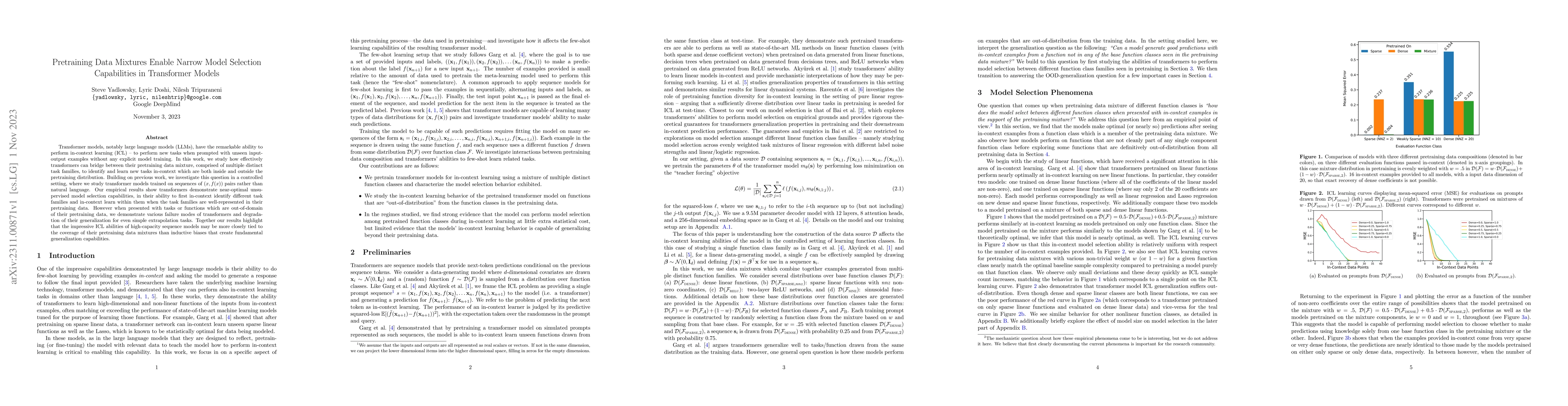 Thumbnail for Pretraining Data Mixtures Enable Narrow Model Selection Capabilities in
  Transformer Models