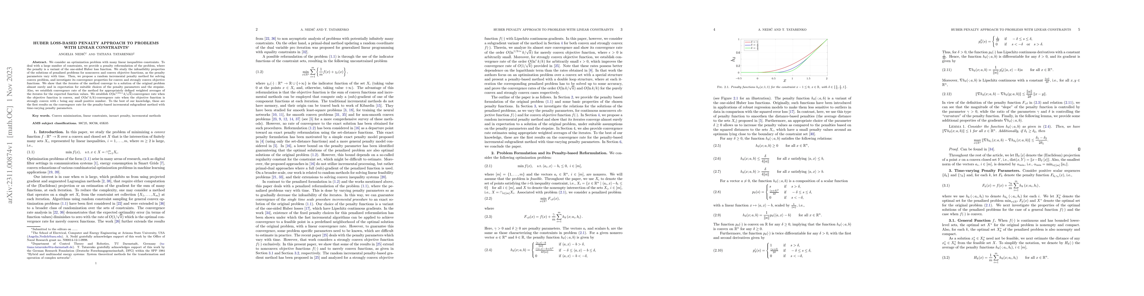 Thumbnail for Huber Loss-Based Penalty Approach to Problems with Linear Constraints