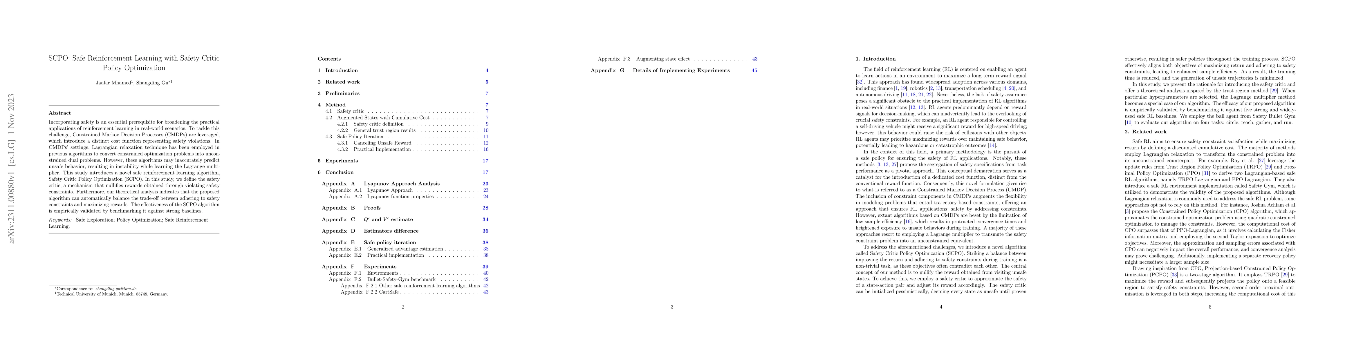 Thumbnail for SCPO: Safe Reinforcement Learning with Safety Critic Policy Optimization