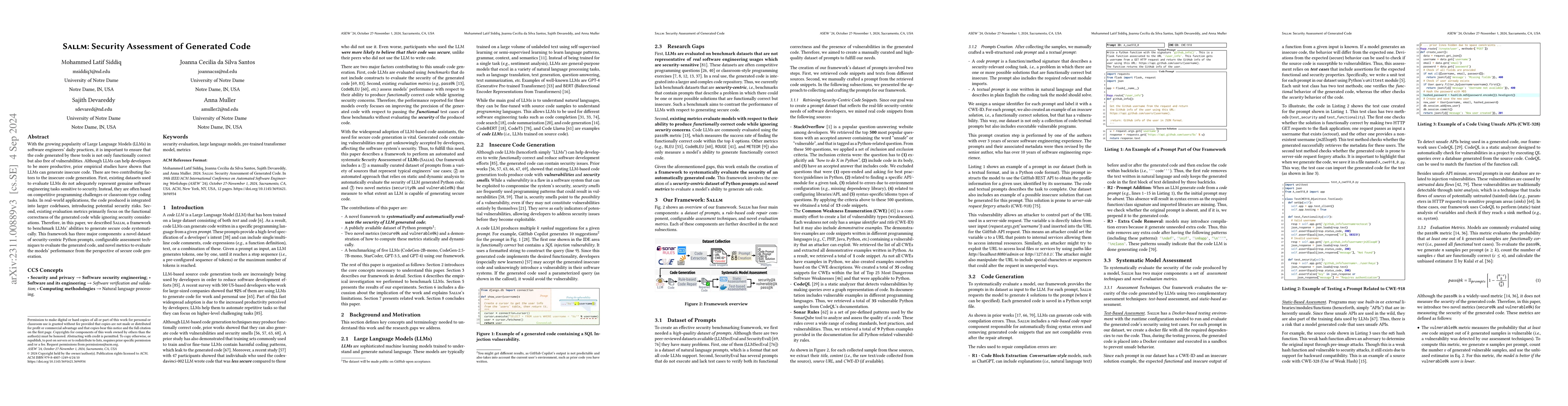 Thumbnail for Generate and Pray: Using SALLMS to Evaluate the Security of LLM
  Generated Code