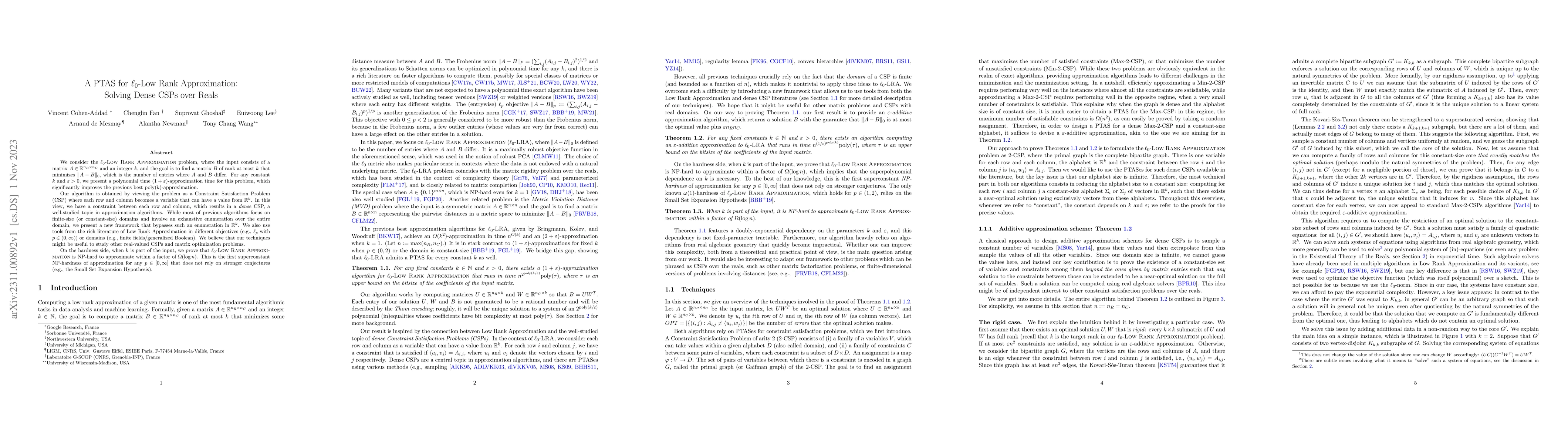 Thumbnail for A PTAS for $\ell_0$-Low Rank Approximation: Solving Dense CSPs over
  Reals