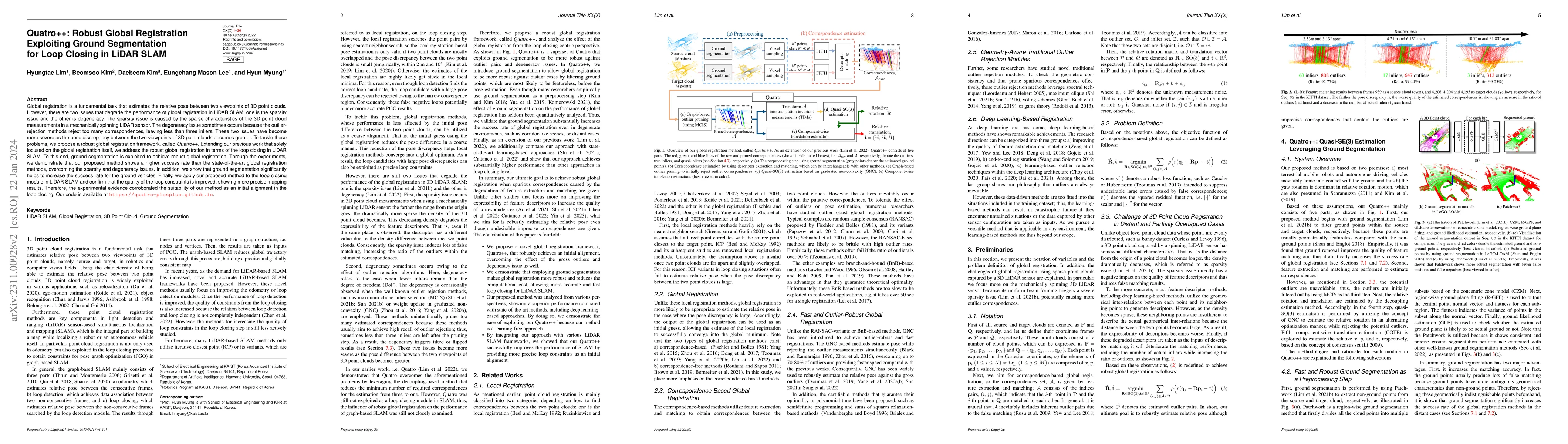 Thumbnail for Quatro++: Robust Global Registration Exploiting Ground Segmentation for
  Loop Closing in LiDAR SLAM