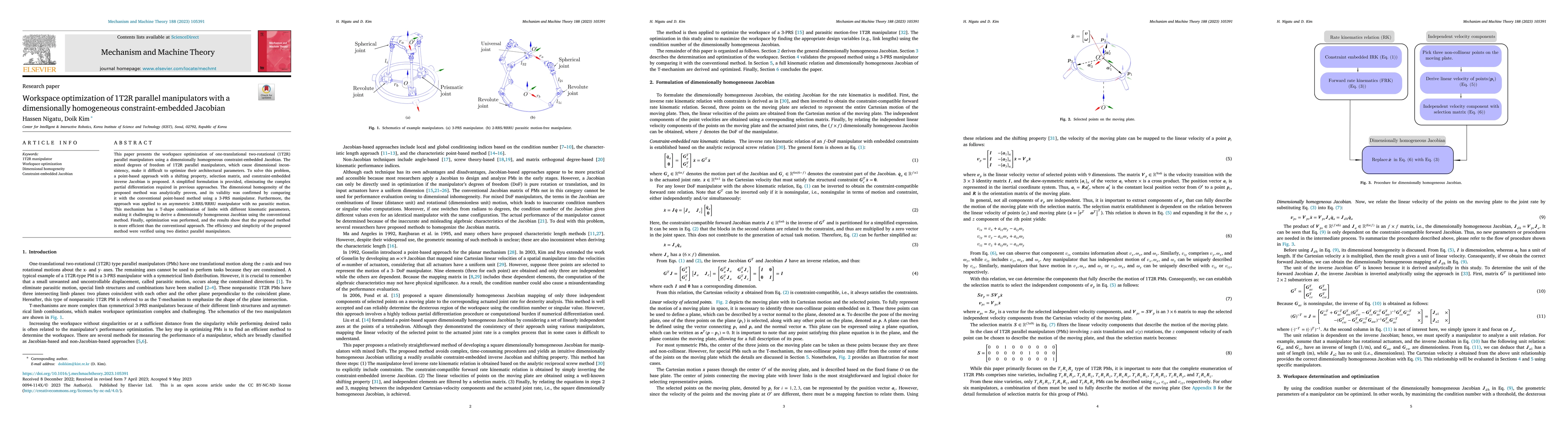 Thumbnail for Workspace optimization of 1T2R parallel manipulators with a
  dimensionally homogeneous constraint-embedded Jacobian