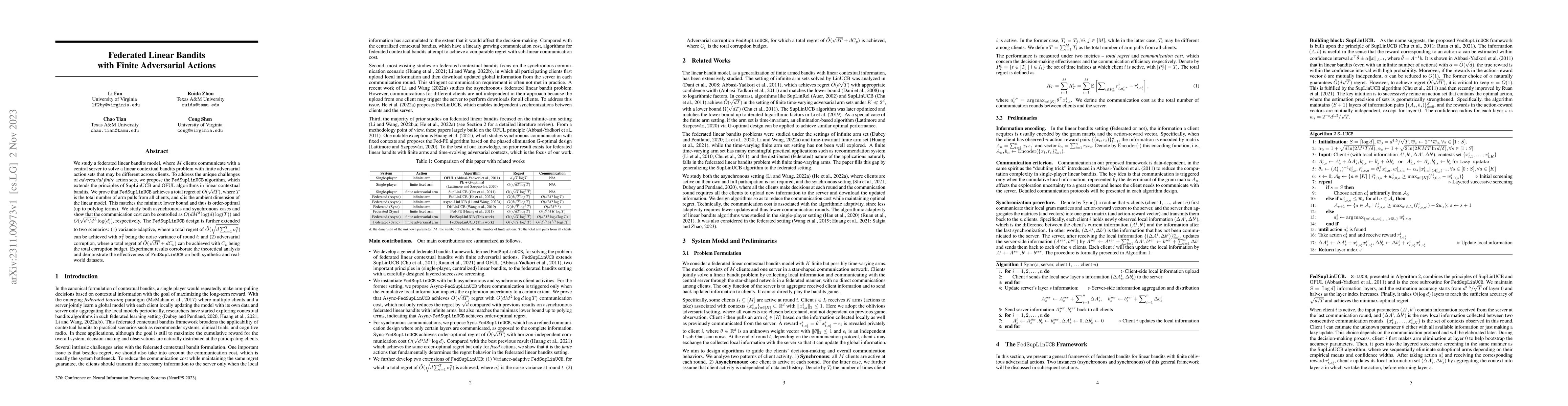 Thumbnail for Federated Linear Bandits with Finite Adversarial Actions