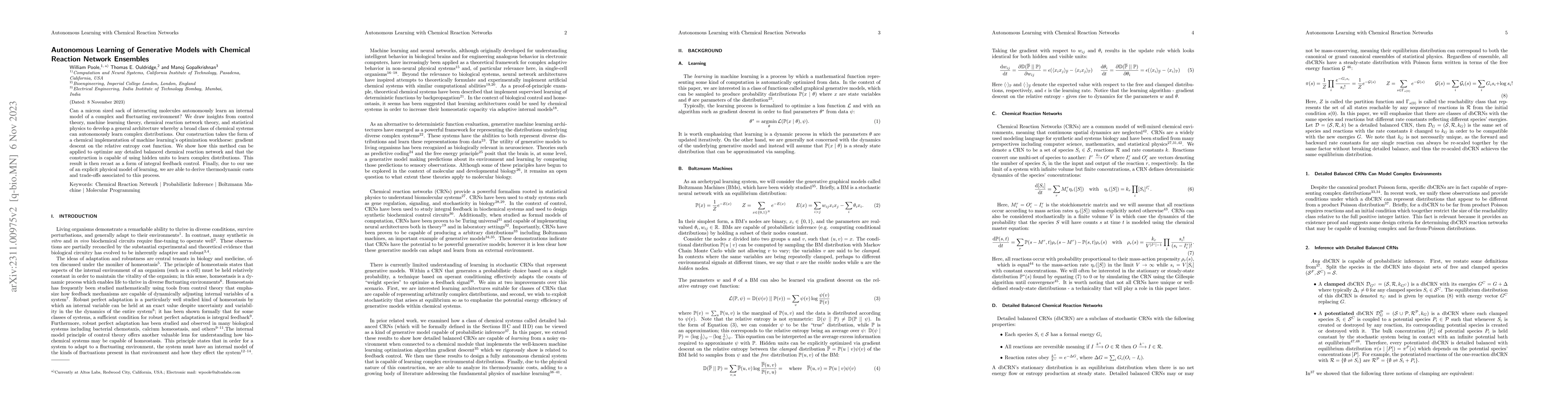 Thumbnail for Autonomous Learning of Generative Models with Chemical Reaction Network
  Ensembles
