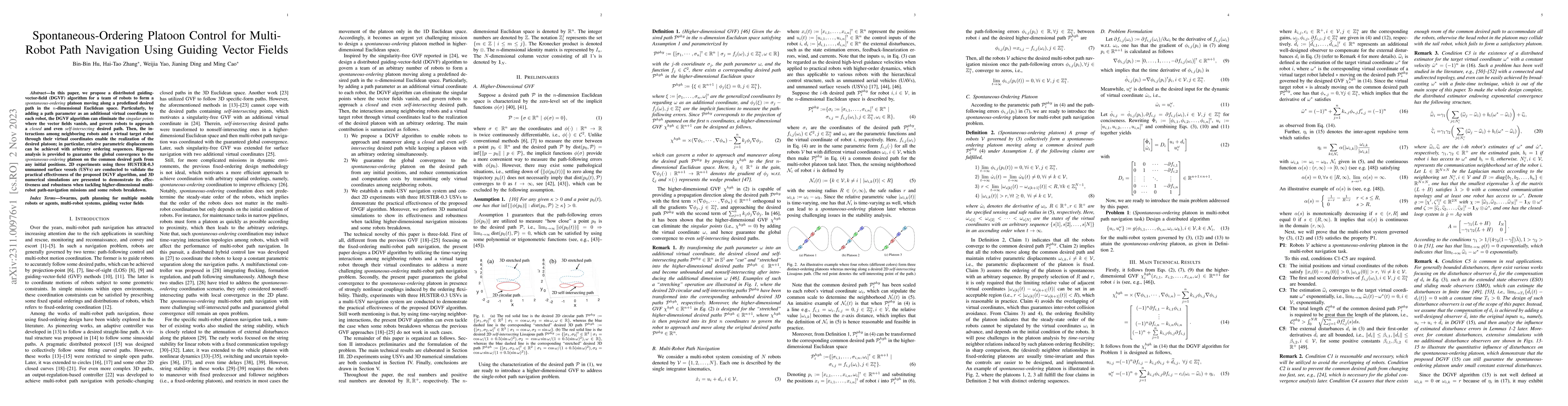 Thumbnail for Spontaneous-Ordering Platoon Control for Multirobot Path Navigation
  Using Guiding Vector Fields
