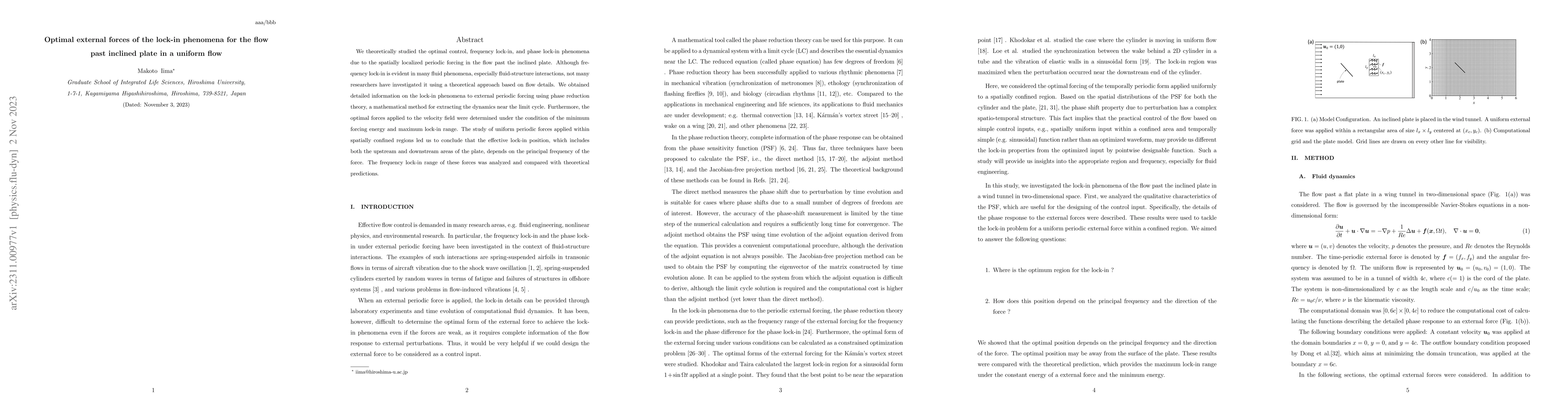 Thumbnail for Optimal external forces of the lock-in phenomena for the flow past
  inclined plate in a uniform flow