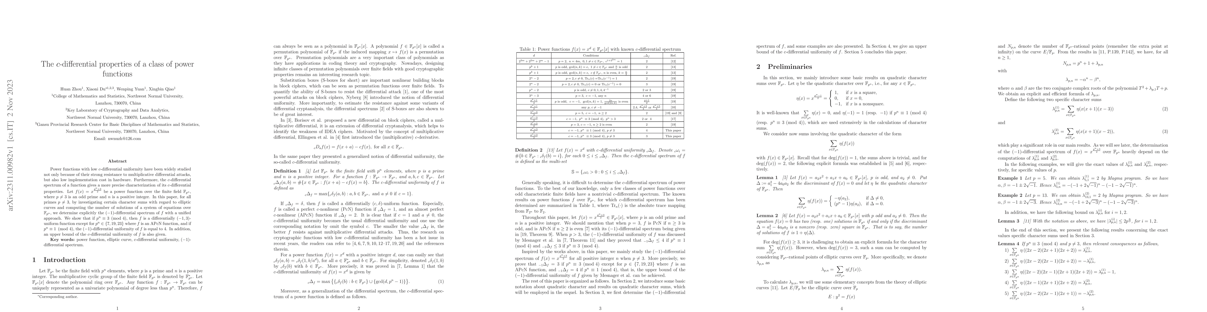 Thumbnail for The c-differential properties of a class of power functions