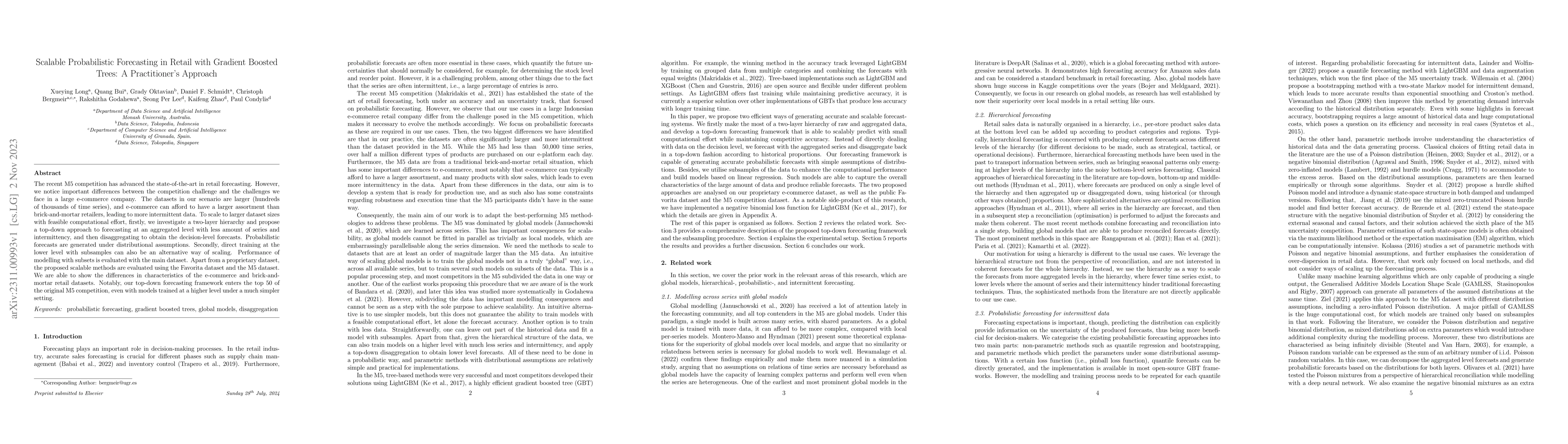 Thumbnail for Scalable Probabilistic Forecasting in Retail with Gradient Boosted
  Trees: A Practitioner's Approach
