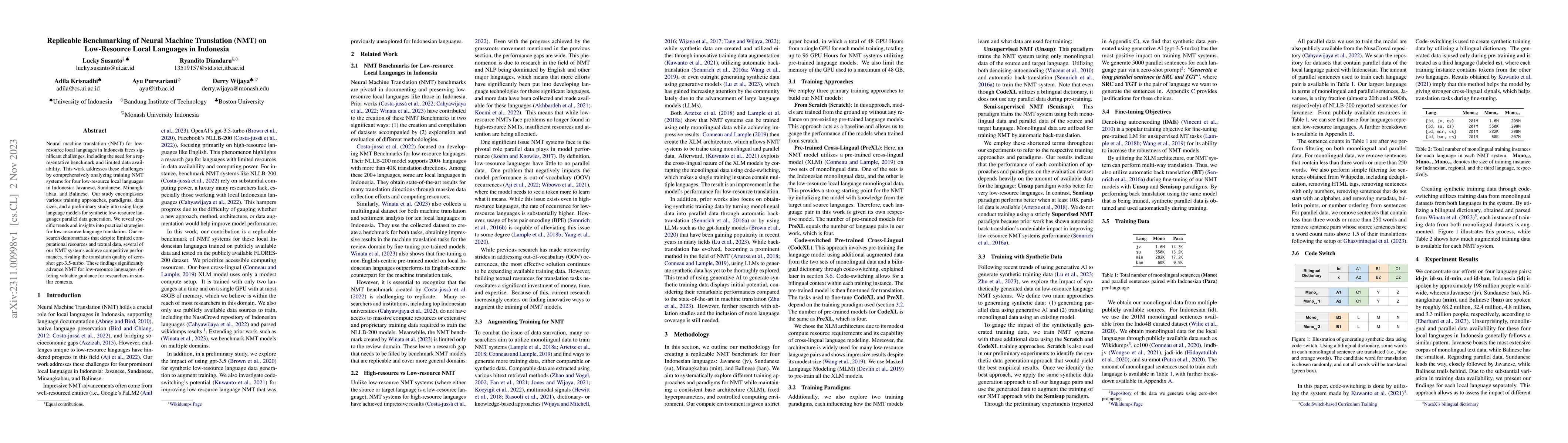 Thumbnail for Replicable Benchmarking of Neural Machine Translation (NMT) on
  Low-Resource Local Languages in Indonesia