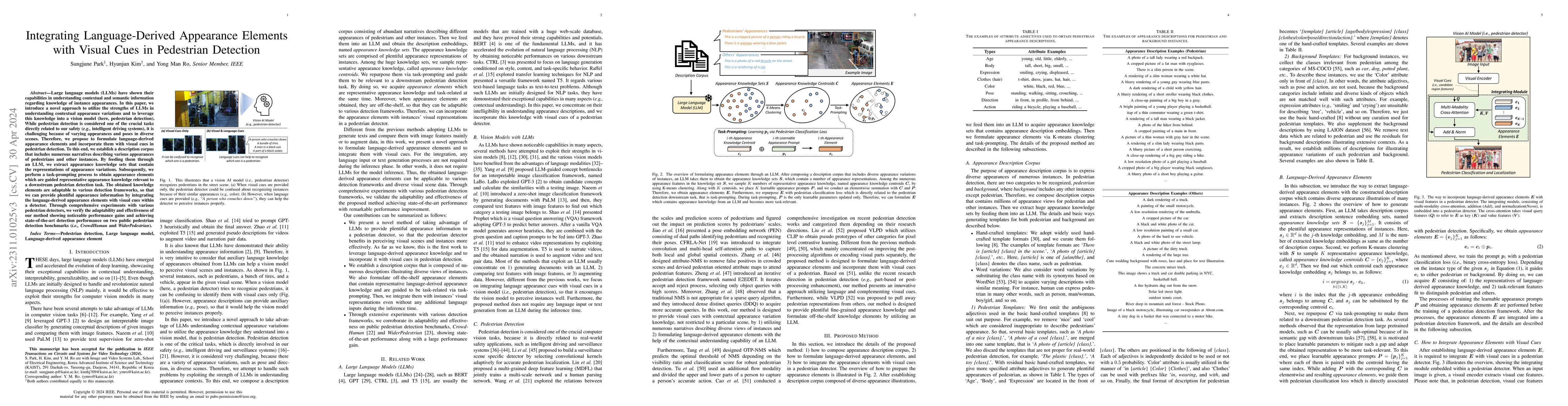 Thumbnail for Integrating Language-Derived Appearance Elements with Visual Cues in
  Pedestrian Detection