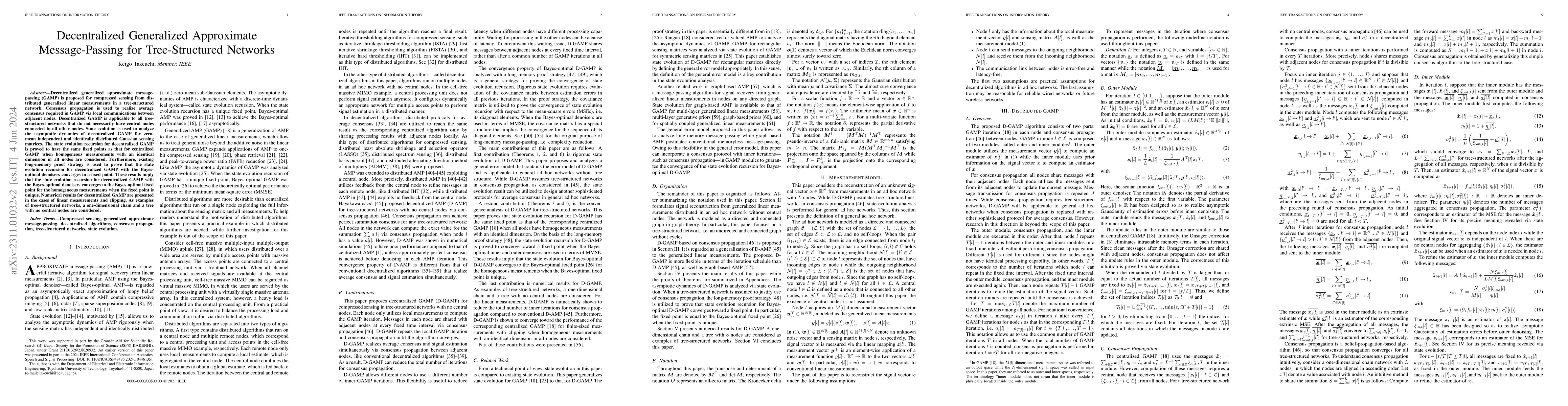 Thumbnail for Decentralized Generalized Approximate Message-Passing for
  Tree-Structured Networks