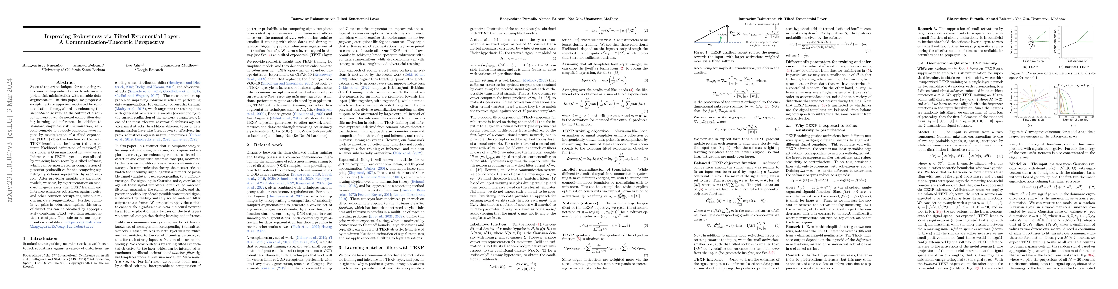 Thumbnail for Improving Robustness via Tilted Exponential Layer: A
  Communication-Theoretic Perspective