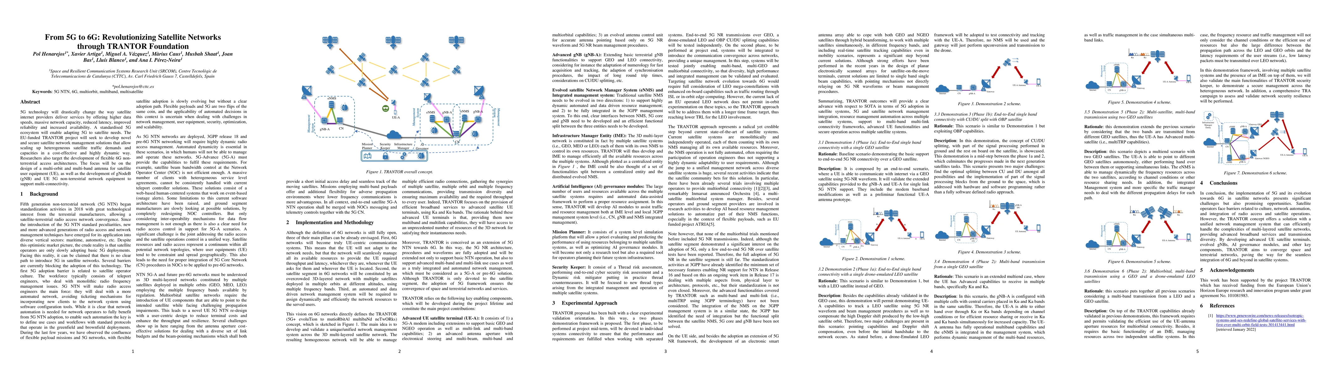 Thumbnail for From 5G to 6G: Revolutionizing Satellite Networks through TRANTOR
  Foundation
