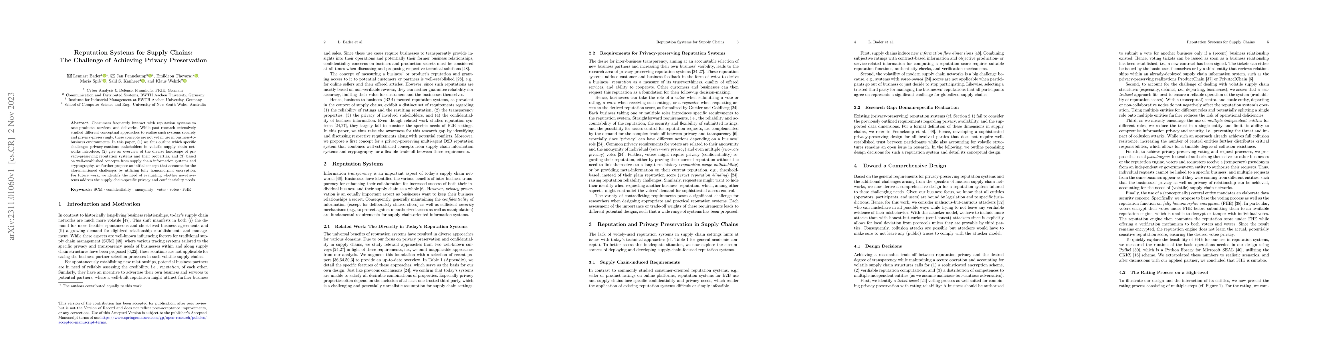 Thumbnail for Reputation Systems for Supply Chains: The Challenge of Achieving Privacy
  Preservation