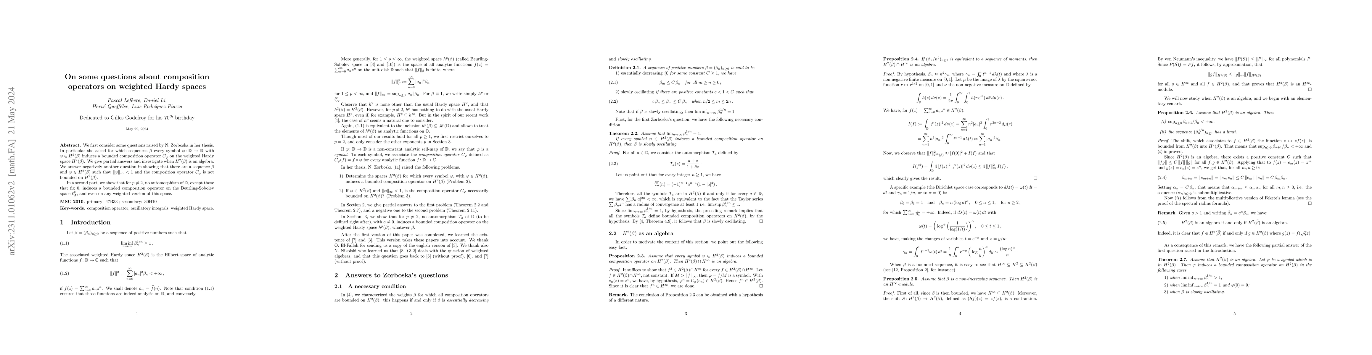 Thumbnail for On some questions about composition operators on weighted Hardy spaces