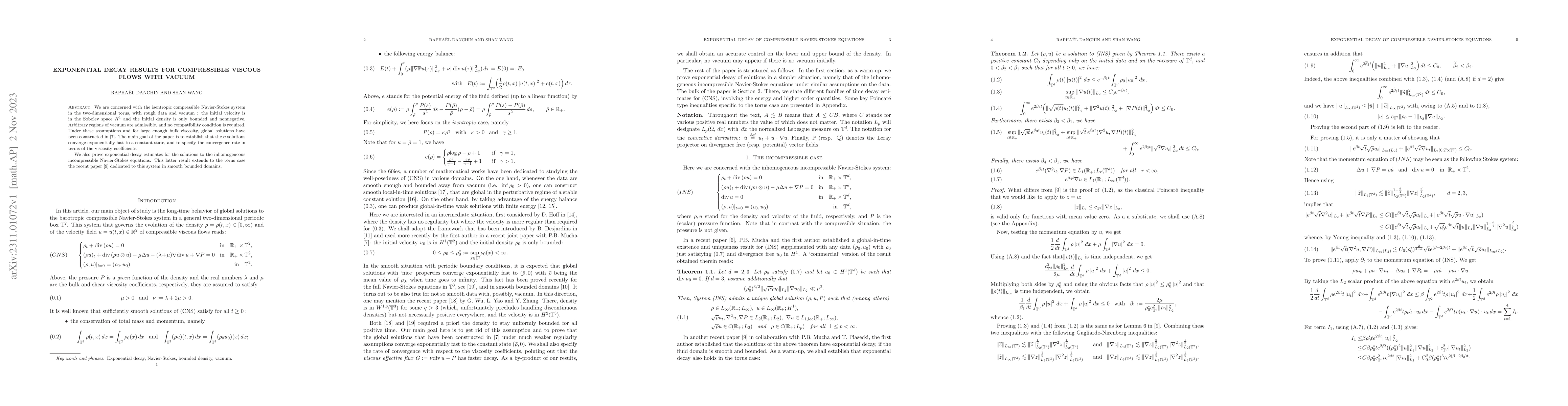 Thumbnail for Exponential decay results for compressible viscous flows with vacuum