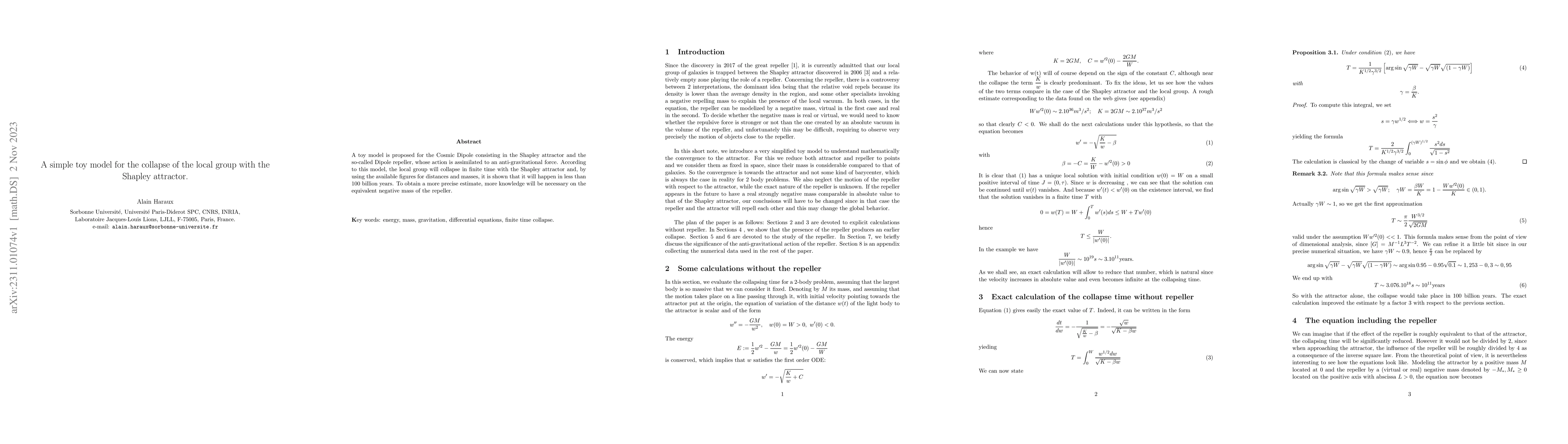 Thumbnail for A simple toy model for the collapse of the local group with the Shapley
  attractor
