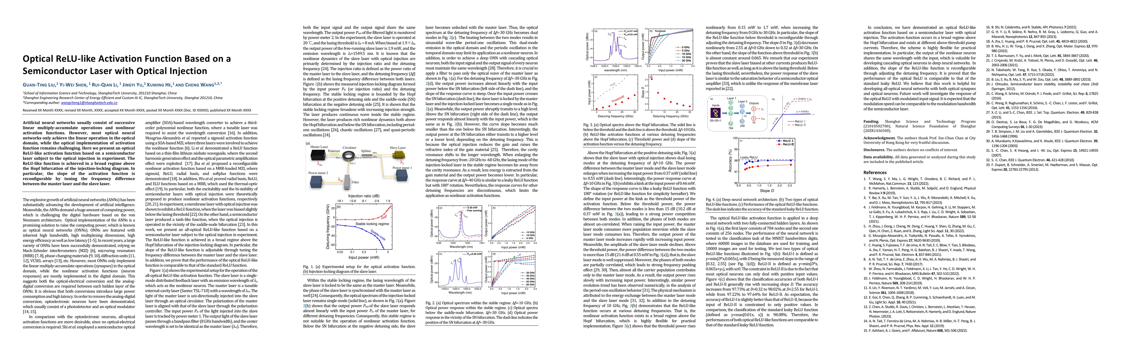 Thumbnail for Optical ReLU-like Activation Function Based on a Semiconductor Laser
  with Optical Injection
